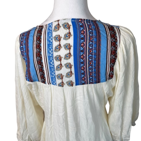 Umgee White Blue Gauzy Boho Tunic Dress Small Peasant Bohemian Southwestern - Picture 6 of 12